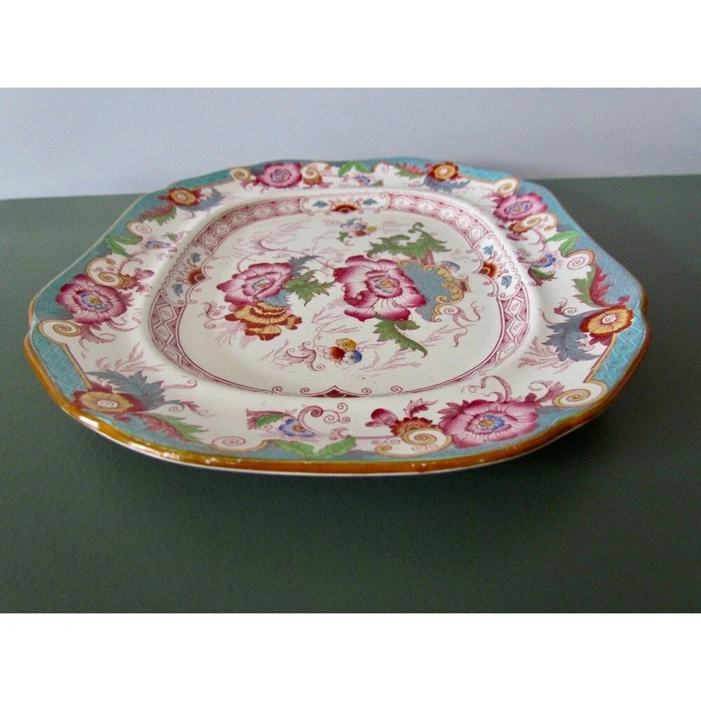 Antique Cauldon England Bentinck Turquoise Transferware Platter Victorian c1900